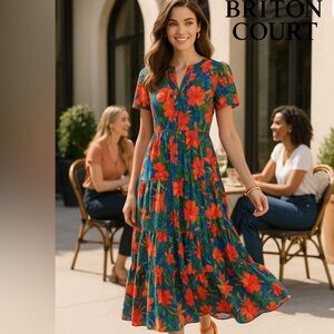 NWT,Briton Court,Willow Dress,Tropical Fruit Print,Elastic Waist-Band, Size S